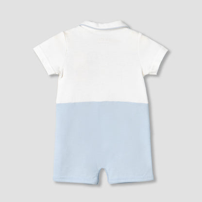 Giggles Collared Short Sleeves Romper with Embroidery