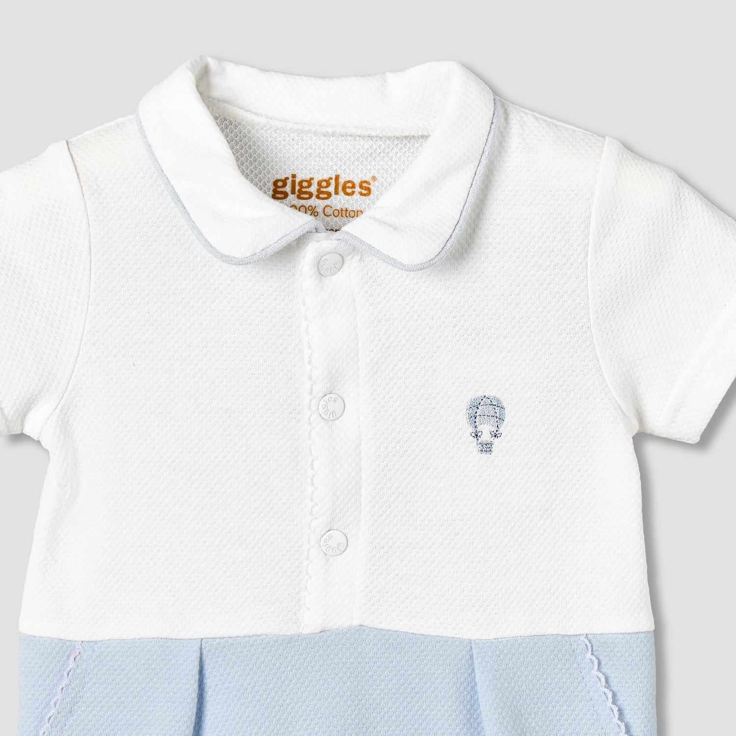 Giggles Collared Short Sleeves Romper with Embroidery