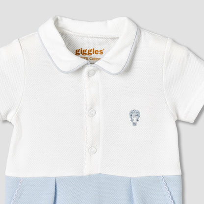 Giggles Collared Short Sleeves Romper with Embroidery