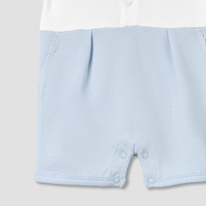 Giggles Collared Short Sleeves Romper with Embroidery