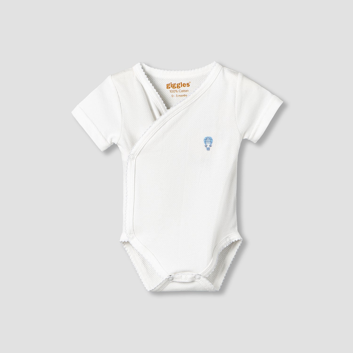 Giggles V-neck Short Sleeve Bodysuit with Snap Button Closure - White / 12-18 mths