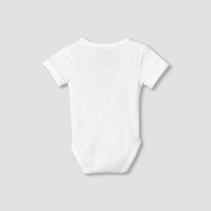 Giggles V-neck Short Sleeve Bodysuit with Snap Button Closure