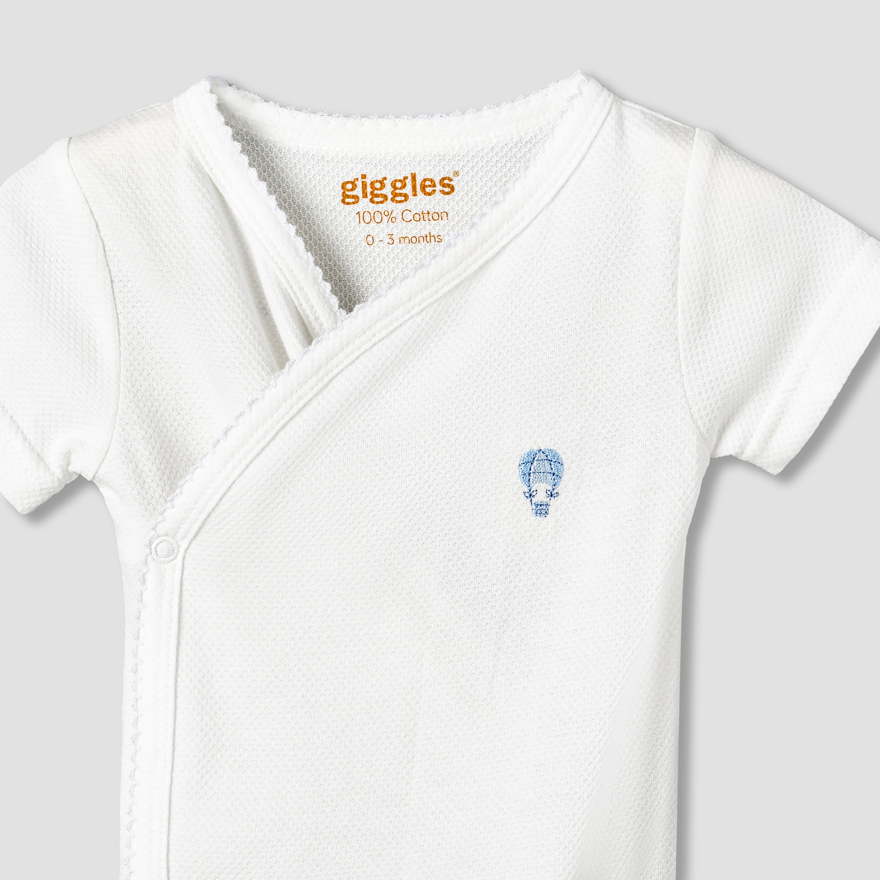 Giggles V-neck Short Sleeve Bodysuit with Snap Button Closure