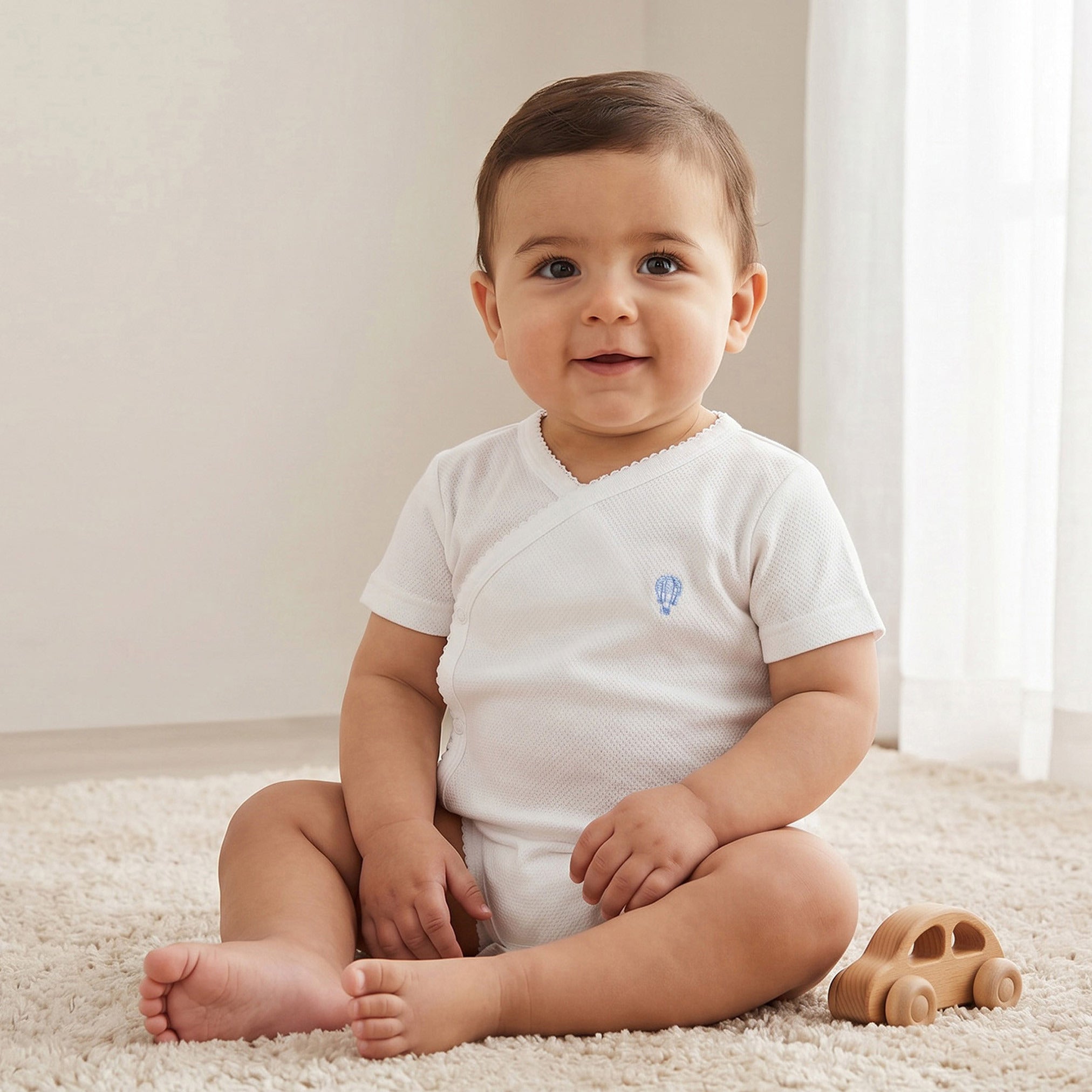 Giggles V-neck Short Sleeve Bodysuit with Snap Button Closure - White / 12-18 mths