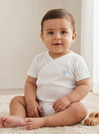 Giggles V-neck Short Sleeve Bodysuit with Snap Button Closure-baby-boys-clothing-bodysuits-image-1