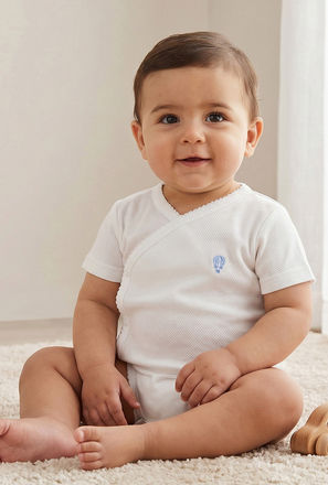 Giggles V-neck Short Sleeve Bodysuit with Snap Button Closure