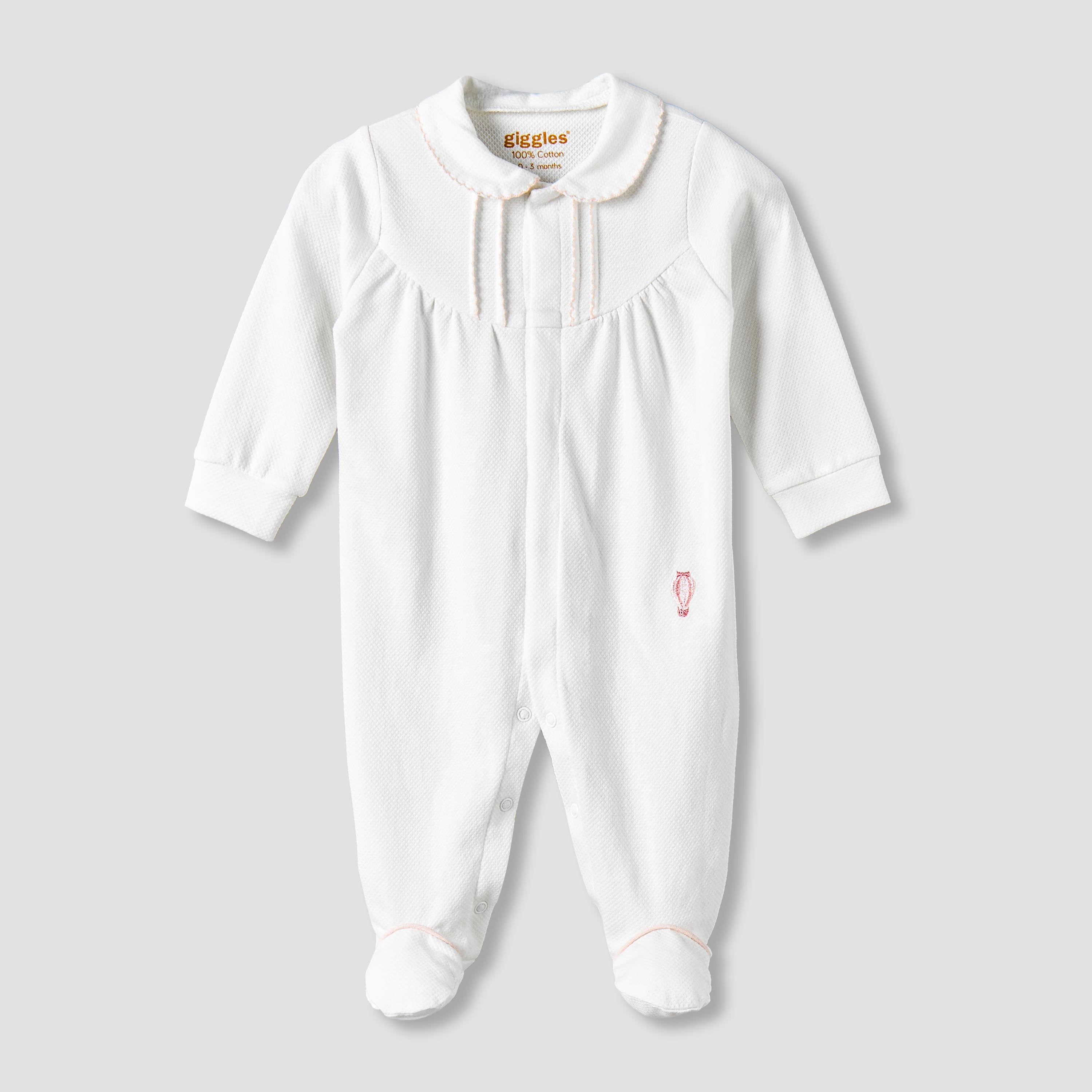 Giggles Cotton Collared Long Sleeves Sleepsuit with Snap Button Closure