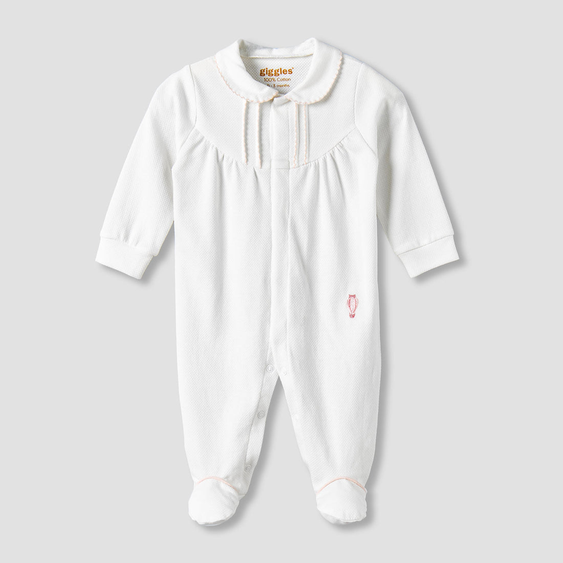 Giggles Cotton Collared Long Sleeves Sleepsuit with Snap Button Closure