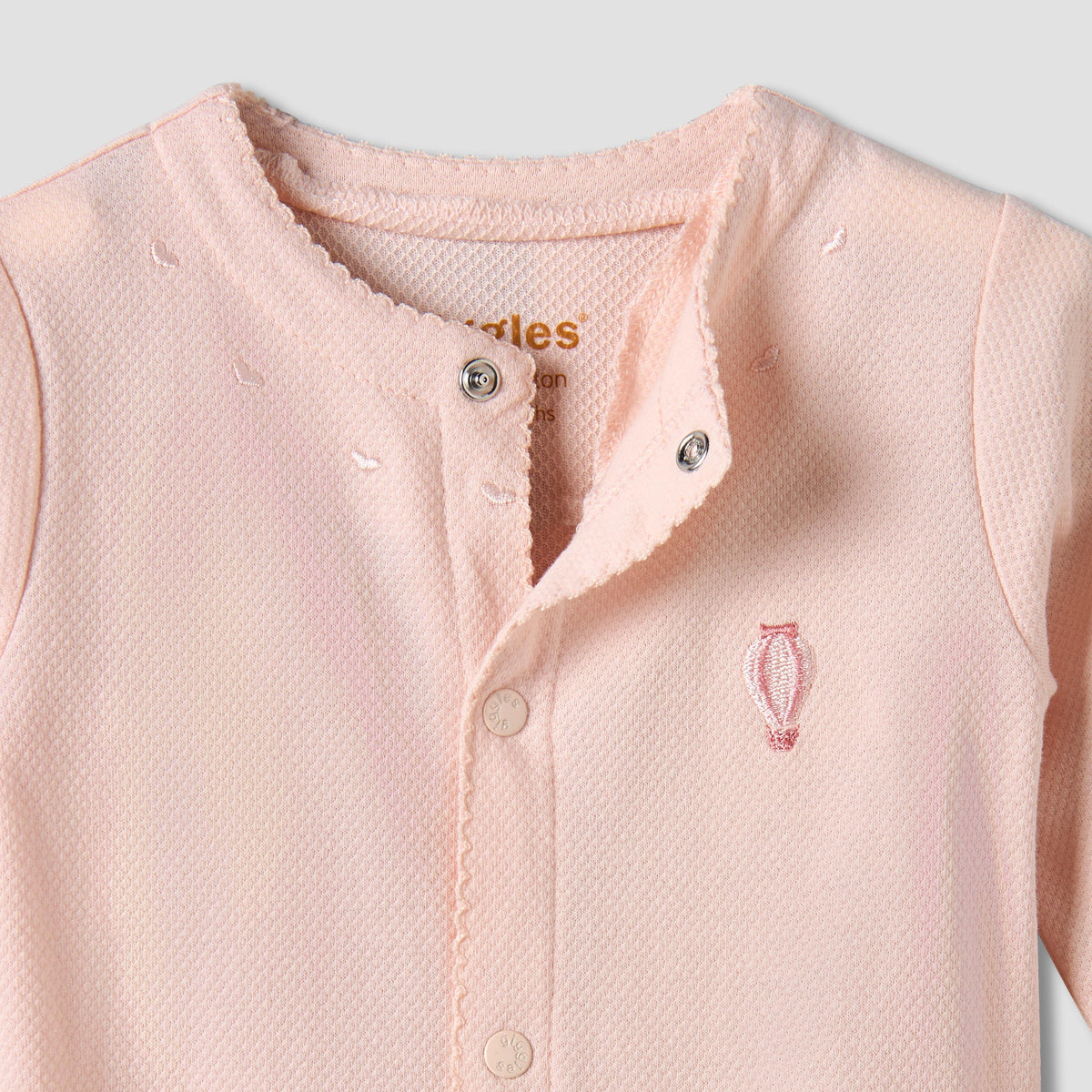 Giggles Cotton Long Sleeves Sleepsuit with Hot Air Balloon Embroidery