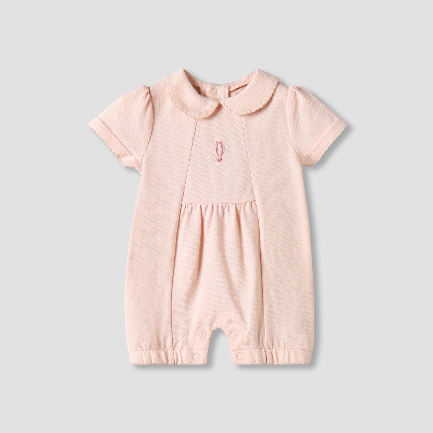Giggles Collared Short Sleeves Romper with Embroidery