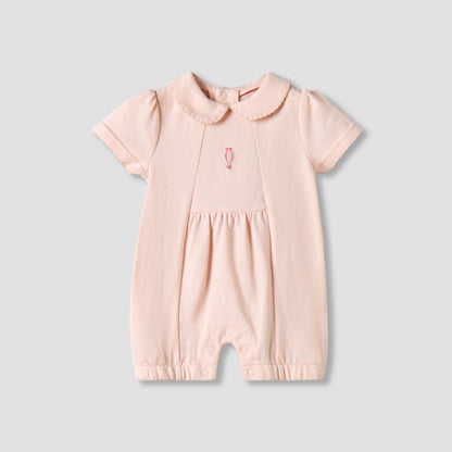 Giggles Collared Short Sleeves Romper with Embroidery