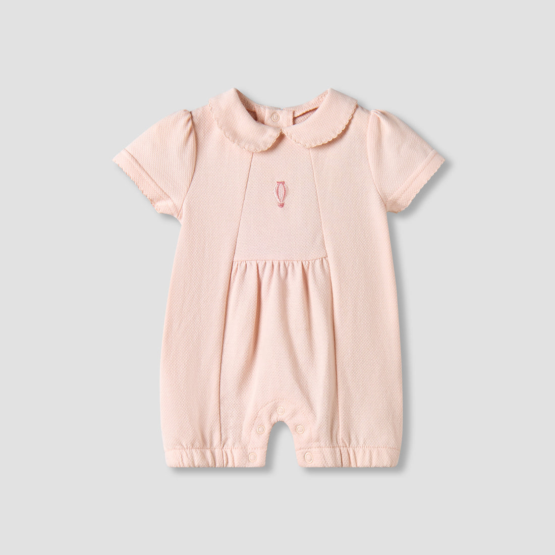 Giggles Collared Short Sleeves Romper with Embroidery - Pink / 12-18 mths