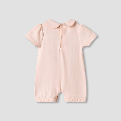 Giggles Collared Short Sleeves Romper with Embroidery