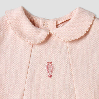 Giggles Collared Short Sleeves Romper with Embroidery