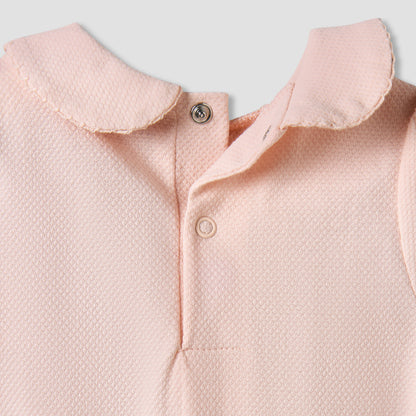 Giggles Collared Short Sleeves Romper with Embroidery