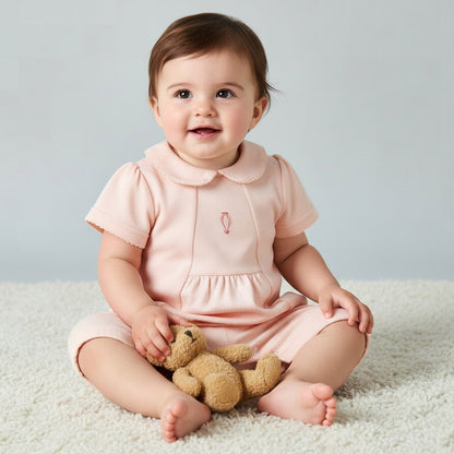 Giggles Collared Short Sleeves Romper with Embroidery