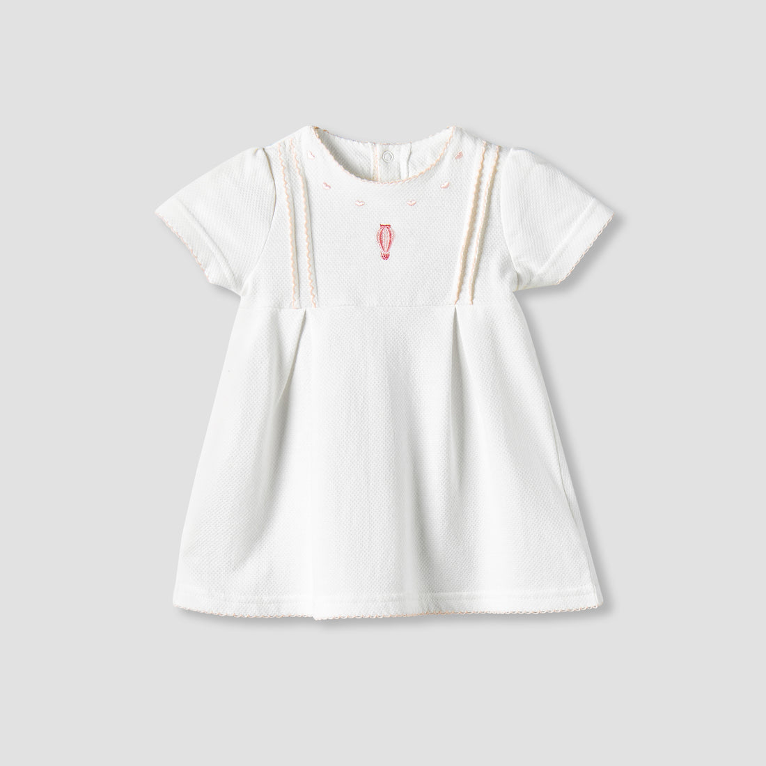 Giggles Round Neck Short Sleeves A-line Dress with Embroidery - White / 12-18 mths