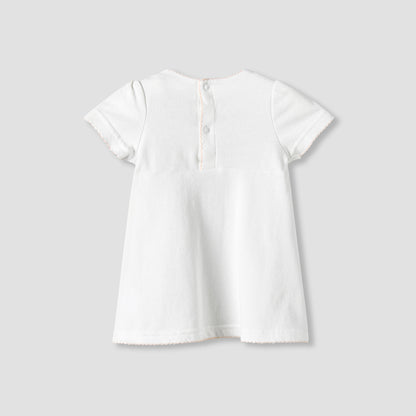 Giggles Round Neck Short Sleeves A-line Dress with Embroidery