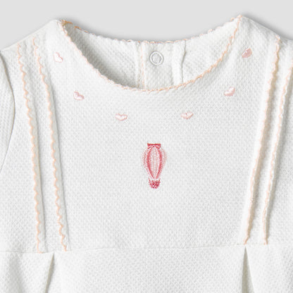 Giggles Round Neck Short Sleeves A-line Dress with Embroidery