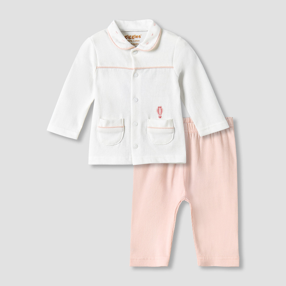 Giggles Cotton Peter Pan Collar Long Sleeves Pyjama Set with Hot Air Balloon Embroidery