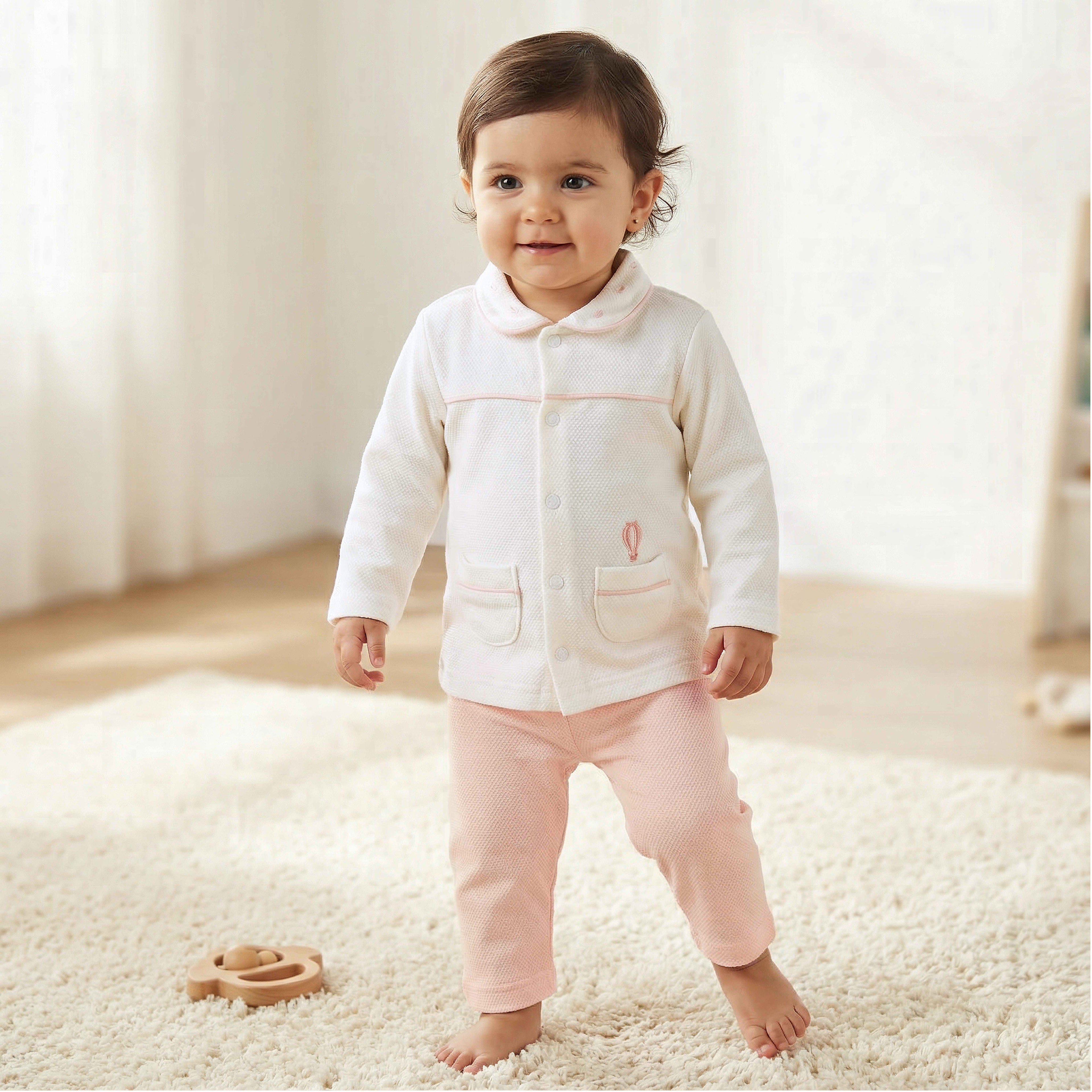 Giggles Cotton Peter Pan Collar Long Sleeves Pyjama Set with Hot Air Balloon Embroidery - Multicolour / 12-18 mths