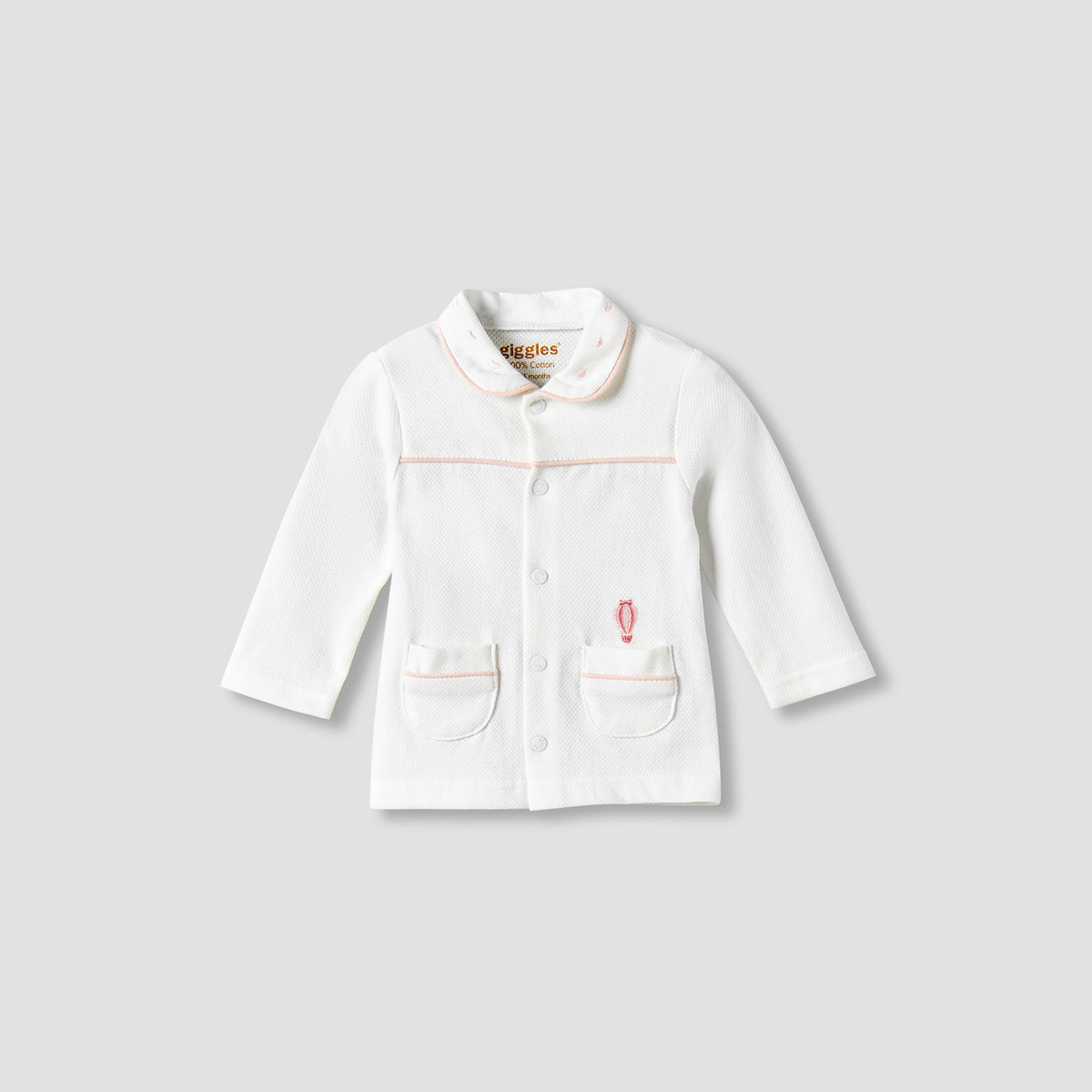 Giggles Cotton Peter Pan Collar Long Sleeves Pyjama Set with Hot Air Balloon Embroidery