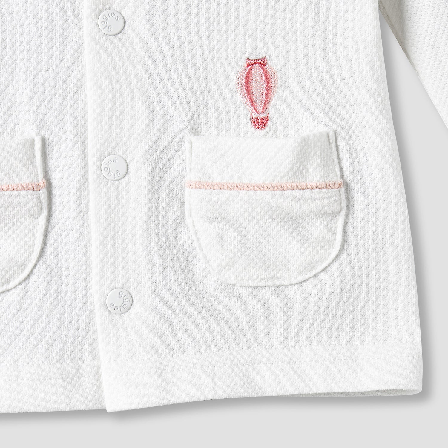 Giggles Cotton Peter Pan Collar Long Sleeves Pyjama Set with Hot Air Balloon Embroidery