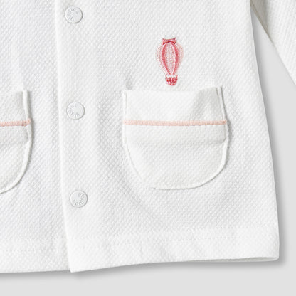 Giggles Cotton Peter Pan Collar Long Sleeves Pyjama Set with Hot Air Balloon Embroidery