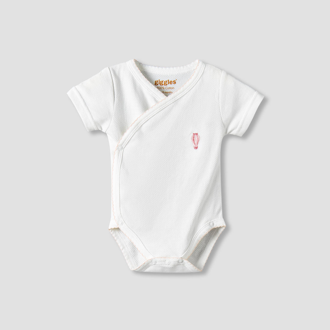 Giggles Cotton V-neck Short Sleeve Bodysuit with Snap Button Closure - White / 12-18 mths