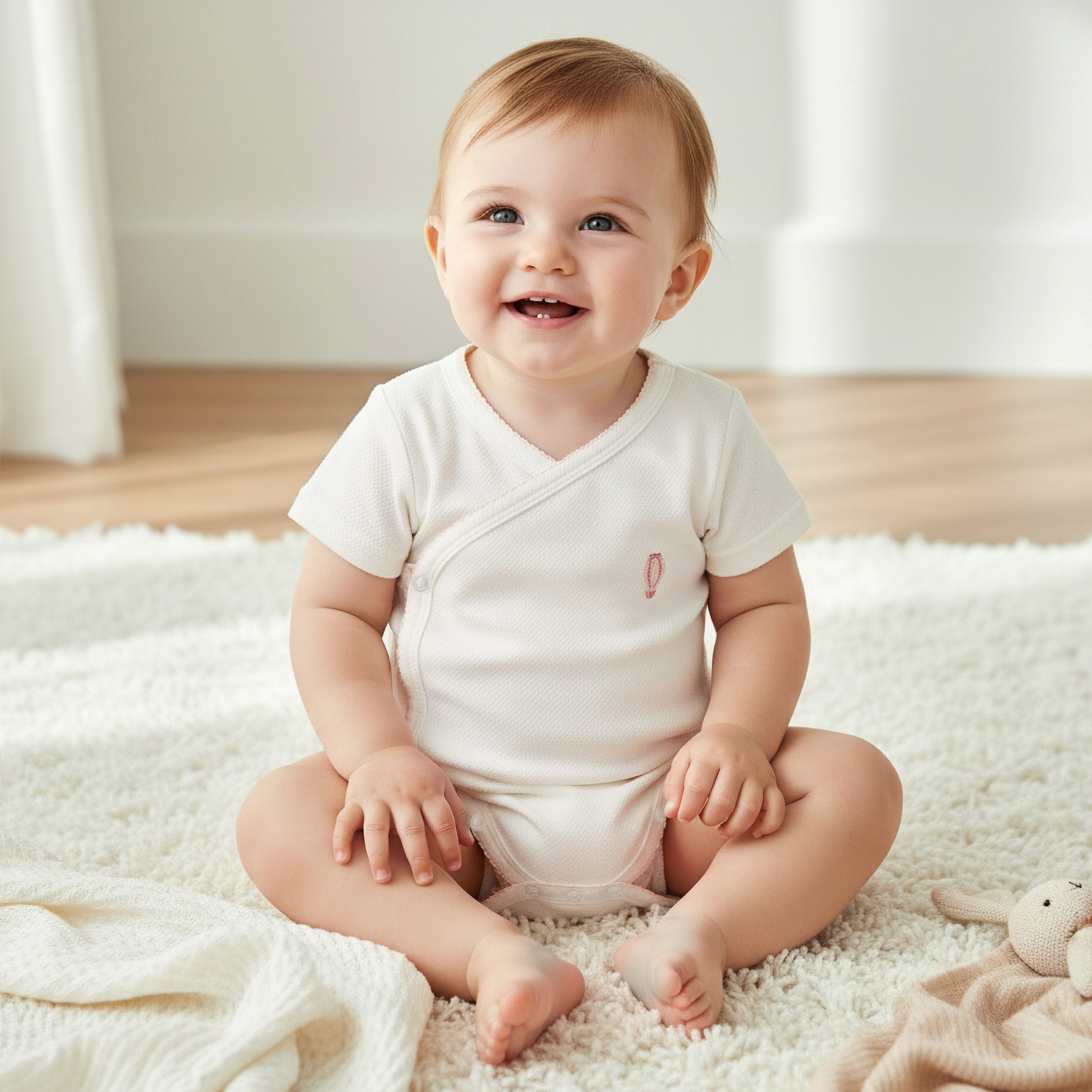 Giggles Cotton V-neck Short Sleeve Bodysuit with Snap Button Closure