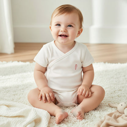 Giggles Cotton V-neck Short Sleeve Bodysuit with Snap Button Closure