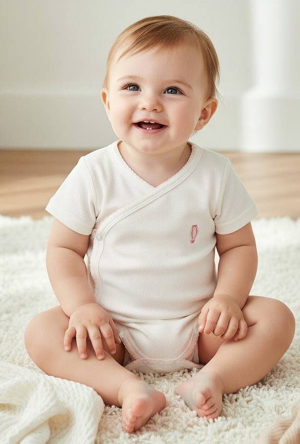 Giggles Cotton V-neck Short Sleeve Bodysuit with Snap Button Closure