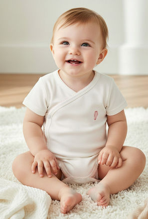 Giggles Cotton V-neck Short Sleeve Bodysuit with Snap Button Closure