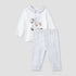 Giggles Printed Collared T-shirt and Pyjama Set - White / 18-24 mths