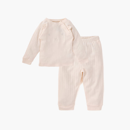 Juniors Ear Applique T-shirt and Textured Pyjama Set - Cream / 12-18 mths