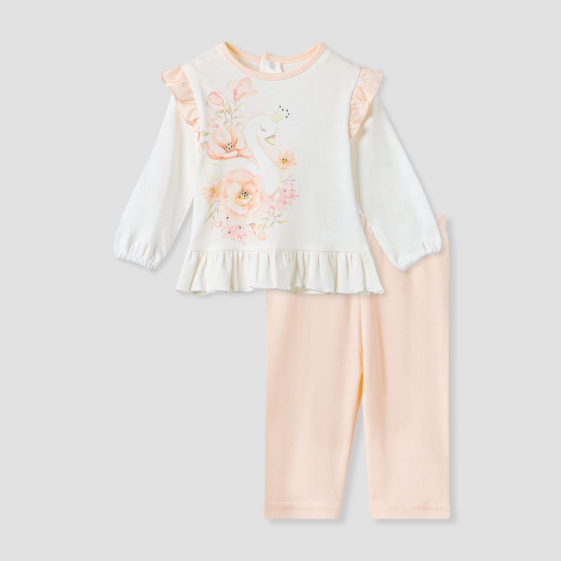 Giggles Floral Print T-shirt and Pyjama Set - Orange / 18-24 mths