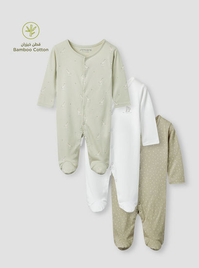 Juniors Printed Closed Feet Sleepsuit with Long Sleeves - Set of 3-baby-boys-clothing-nightwear-sleepsuits-image-1