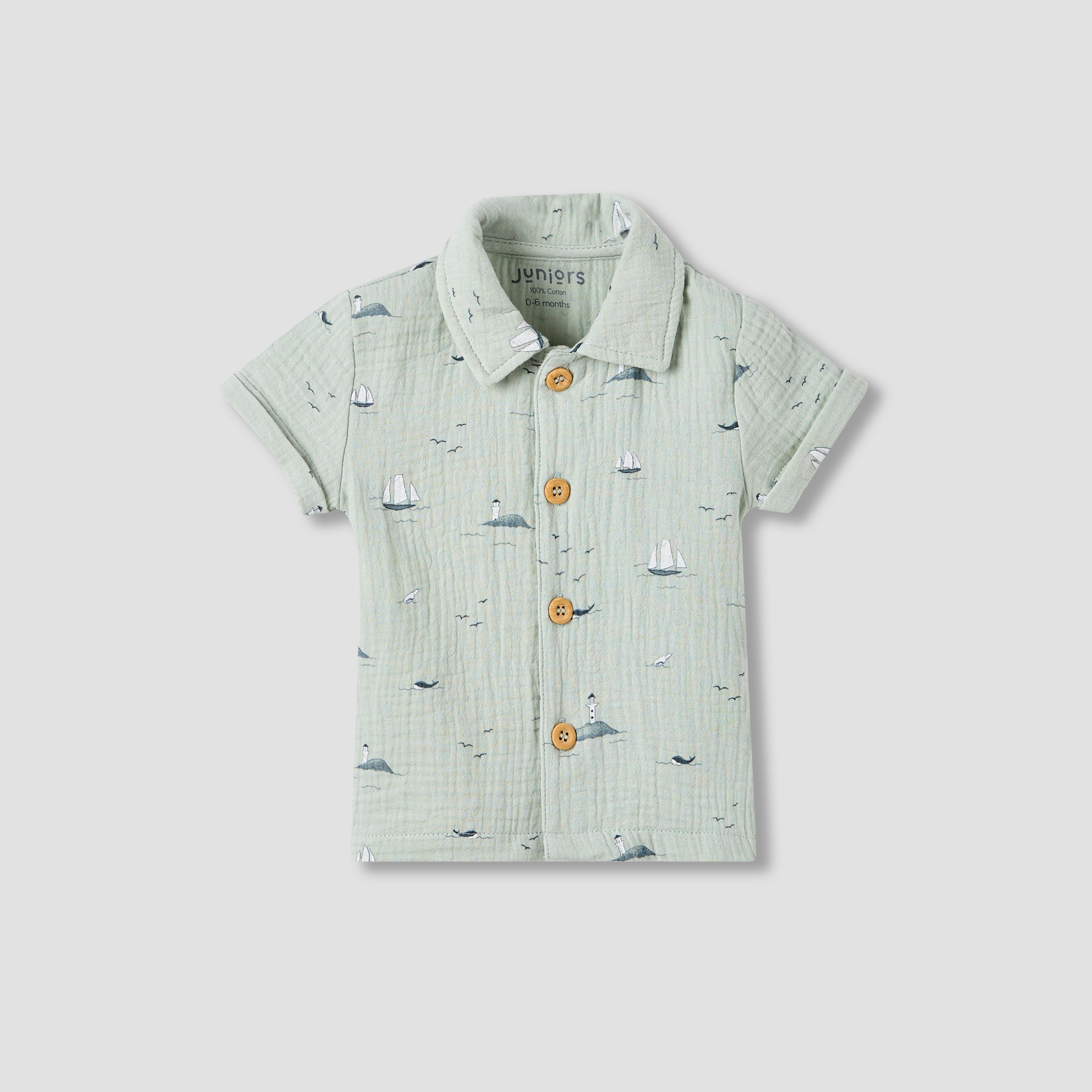 Juniors Boys Shirt and Shorts Set with Fun Print - Muslin Cotton - Short Sleeves - Collar