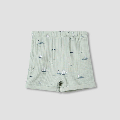 Juniors Boys Shirt and Shorts Set with Fun Print - Muslin Cotton - Short Sleeves - Collar