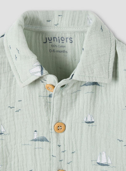 Juniors Boys Shirt and Shorts Set with Fun Print - Muslin Cotton - Short Sleeves - Collar-promo_babyshop_Buy3for99_UAE130126-image-4