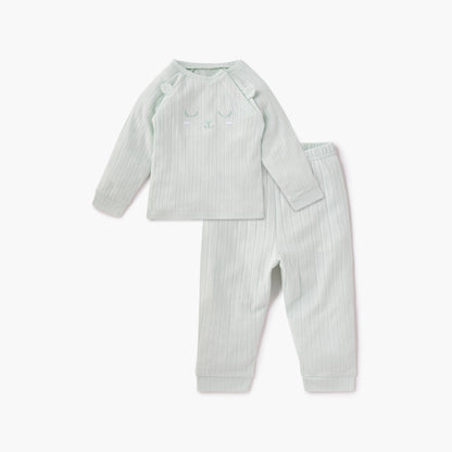 Juniors Embroidered T-shirt and Pyjama Set - Green / 12-18 mths