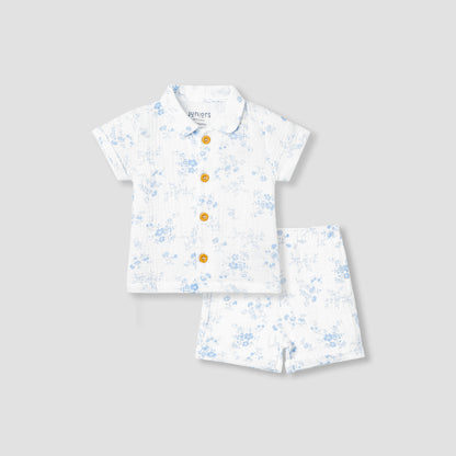 Juniors Girls Shirt and Shorts Set with Floral Print - Cotton - Short Sleeves - Collar