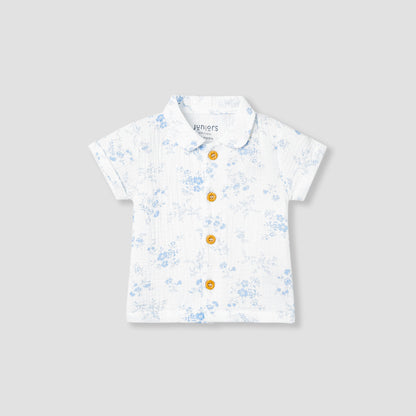 Juniors Girls Shirt and Shorts Set with Floral Print - Cotton - Short Sleeves - Collar