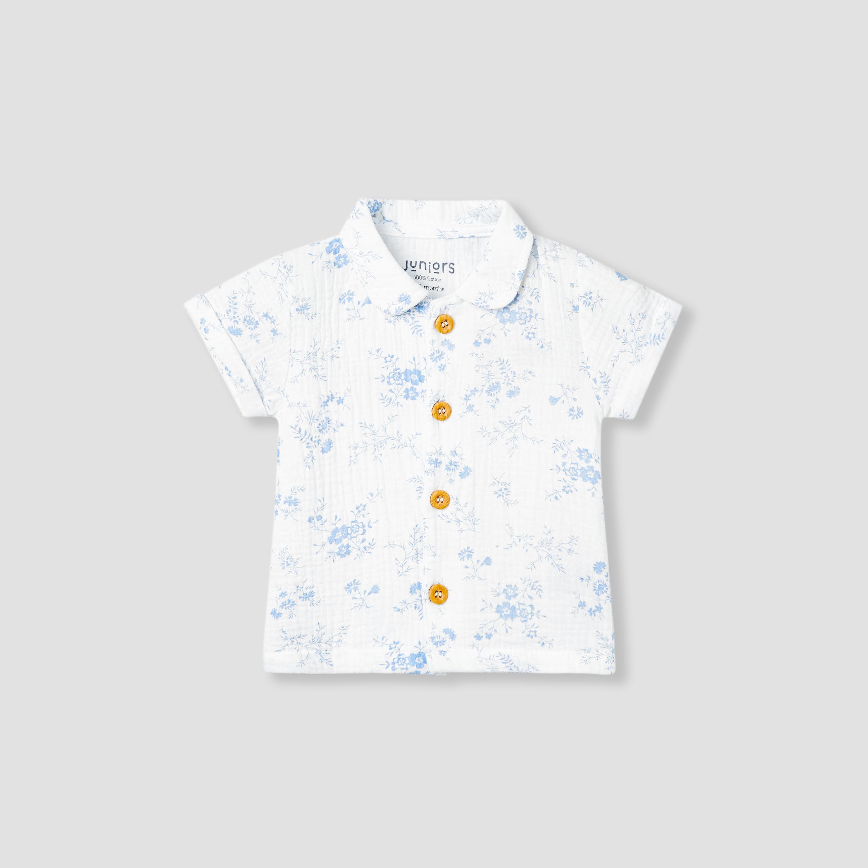 Juniors Girls Shirt and Shorts Set with Floral Print - Cotton - Short Sleeves - Collar