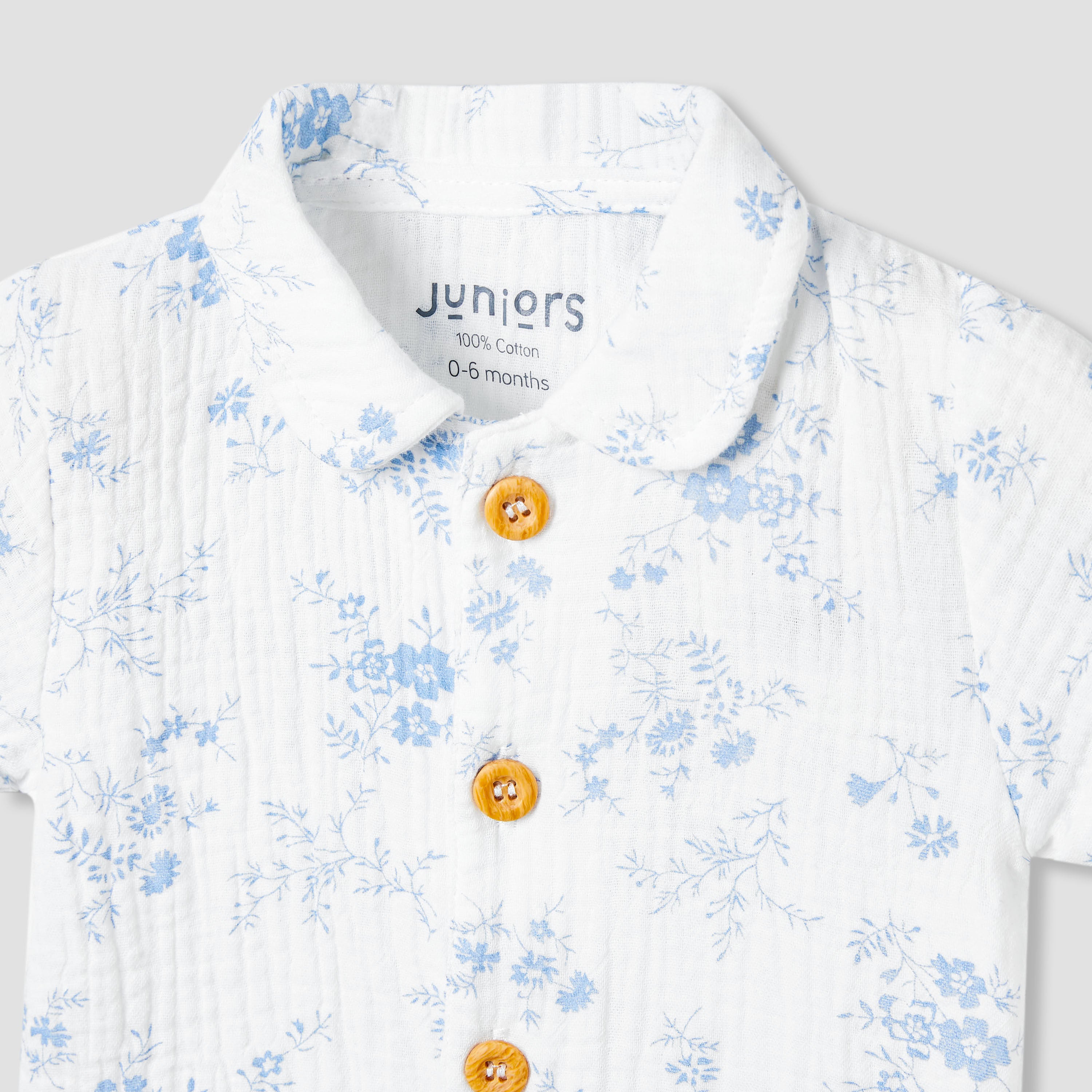 Juniors Girls Shirt and Shorts Set with Floral Print - Cotton - Short Sleeves - Collar