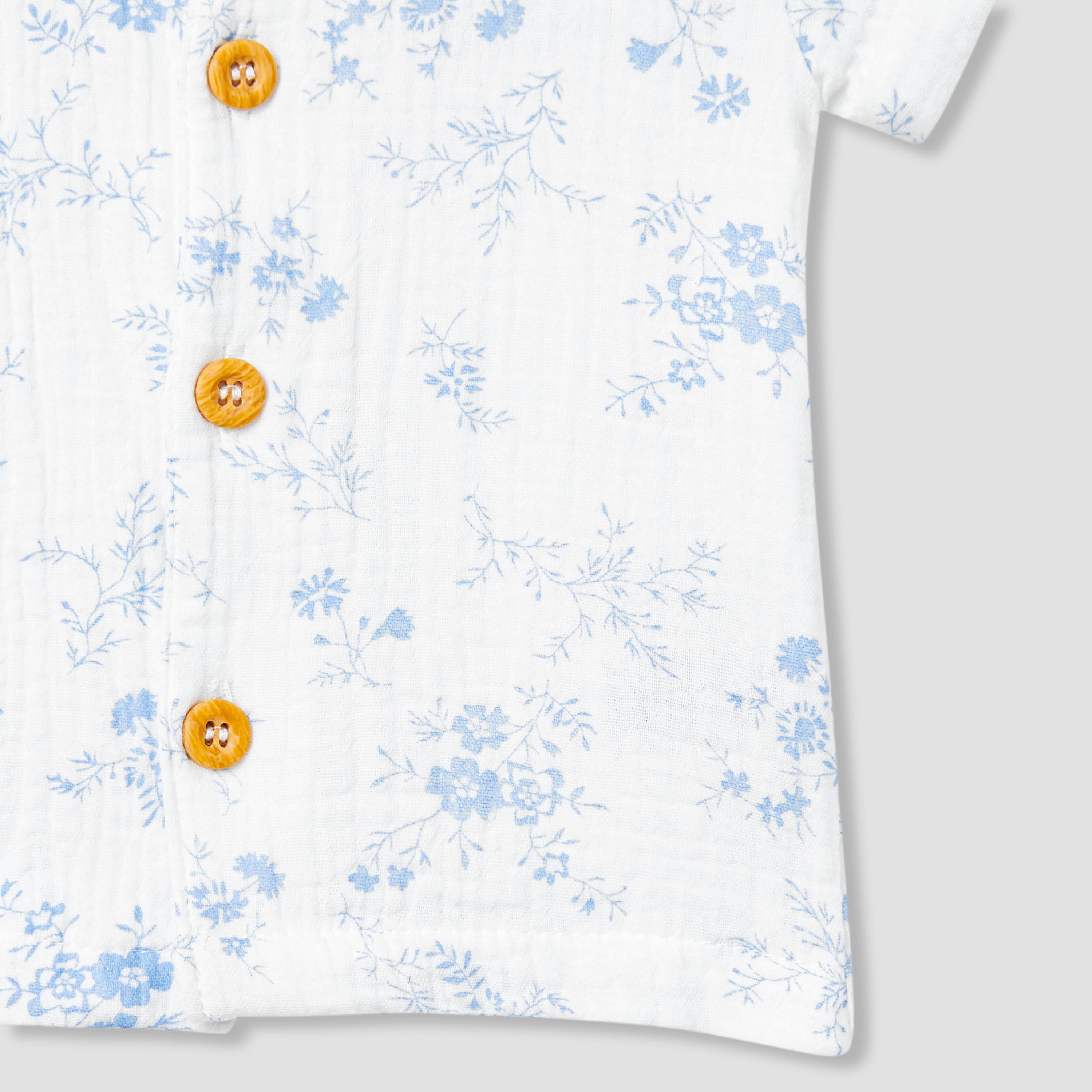 Juniors Girls Shirt and Shorts Set with Floral Print - Cotton - Short Sleeves - Collar