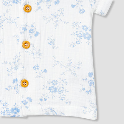 Juniors Girls Shirt and Shorts Set with Floral Print - Cotton - Short Sleeves - Collar