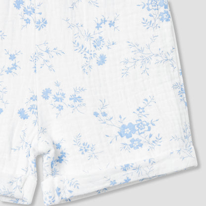 Juniors Girls Shirt and Shorts Set with Floral Print - Cotton - Short Sleeves - Collar