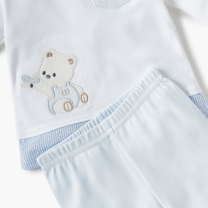 Giggles Bear Applique Long Sleeves T-shirt and Pyjama Set