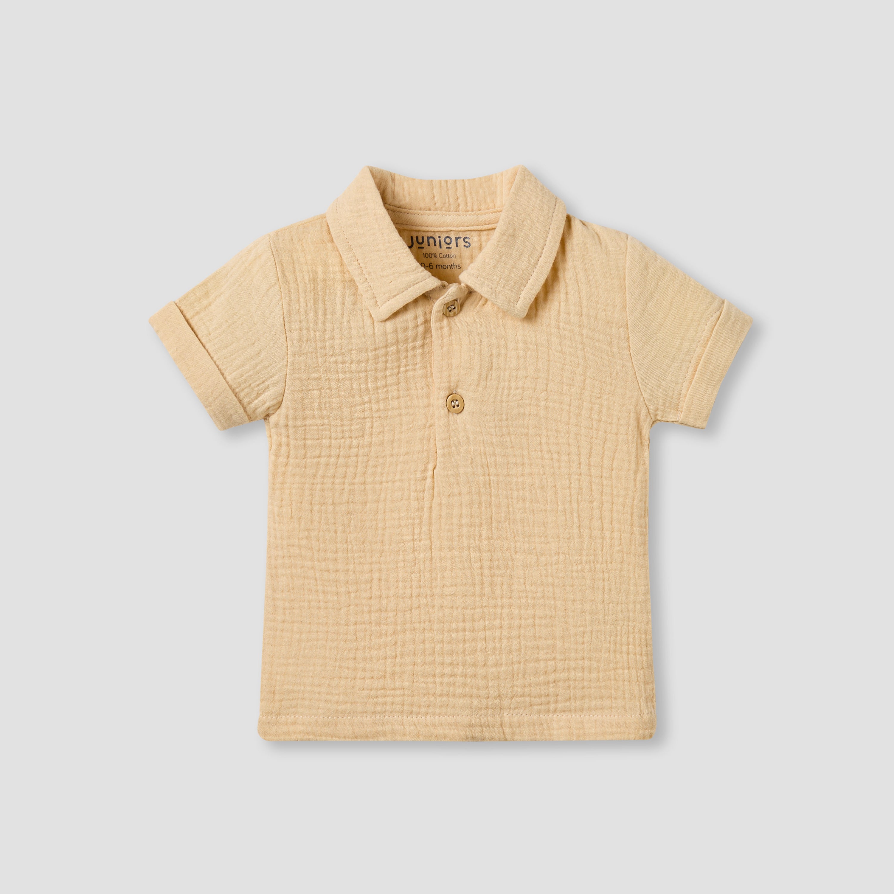Juniors Cotton Collared Short Sleeves Shorts Set with Textured Design